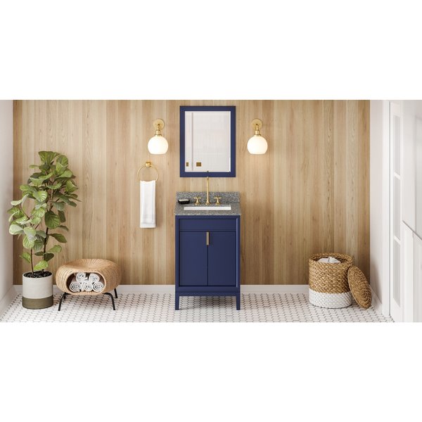 Jeffrey Alexander 24In. Hale Blue Theodora Vanity, Boulder Cultured Marble Vanity Top, Undermount Rectangle Bowl VKITTHE24BLBOR